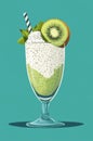 Glass of kiwi milkshake on blue background. Royalty Free Stock Photo